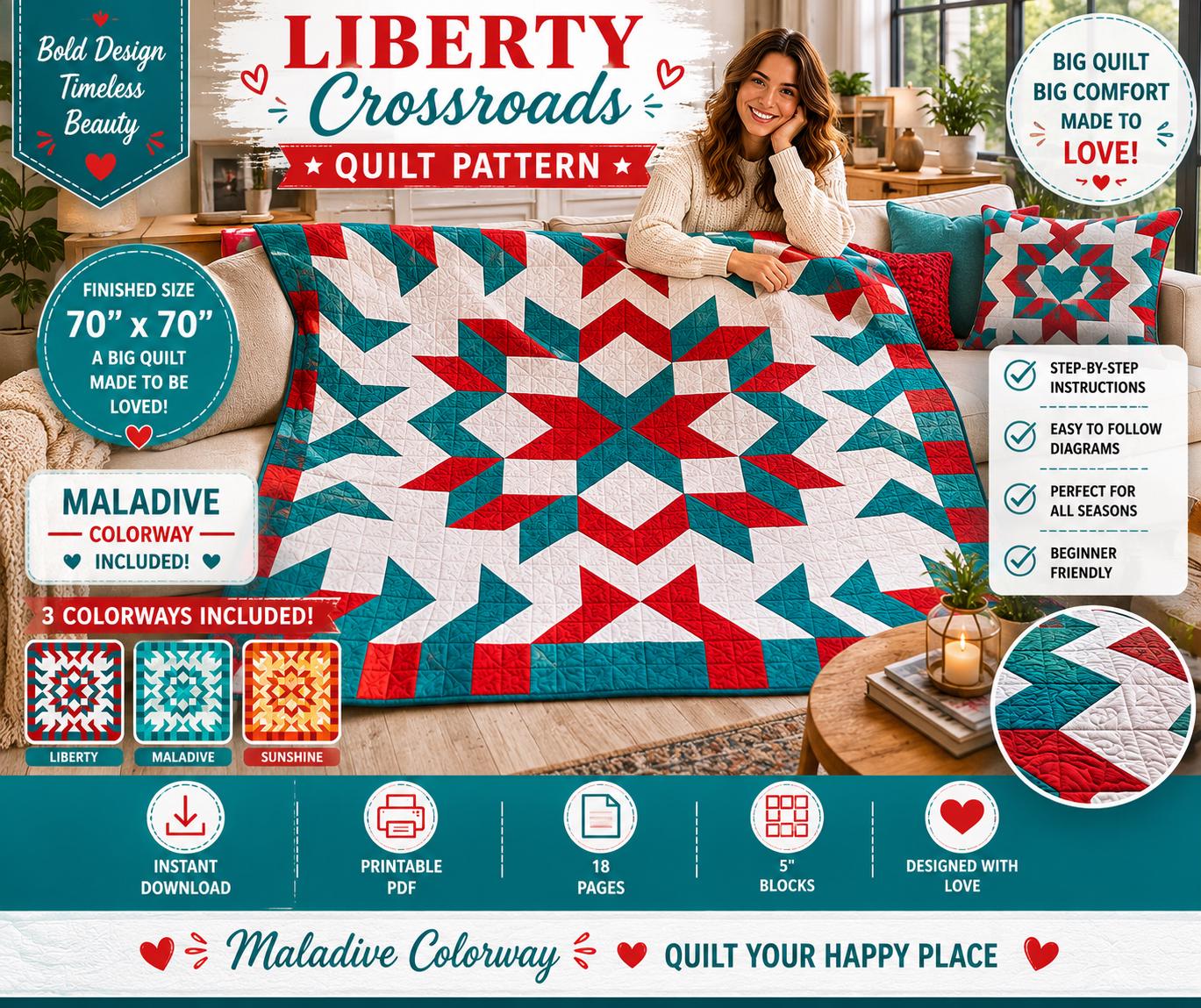 Crossroads Star Quilt Pattern, Modern Geometric Throw, 70" x 70" Patchwork, Beginner Friendly PDF - Image 12
