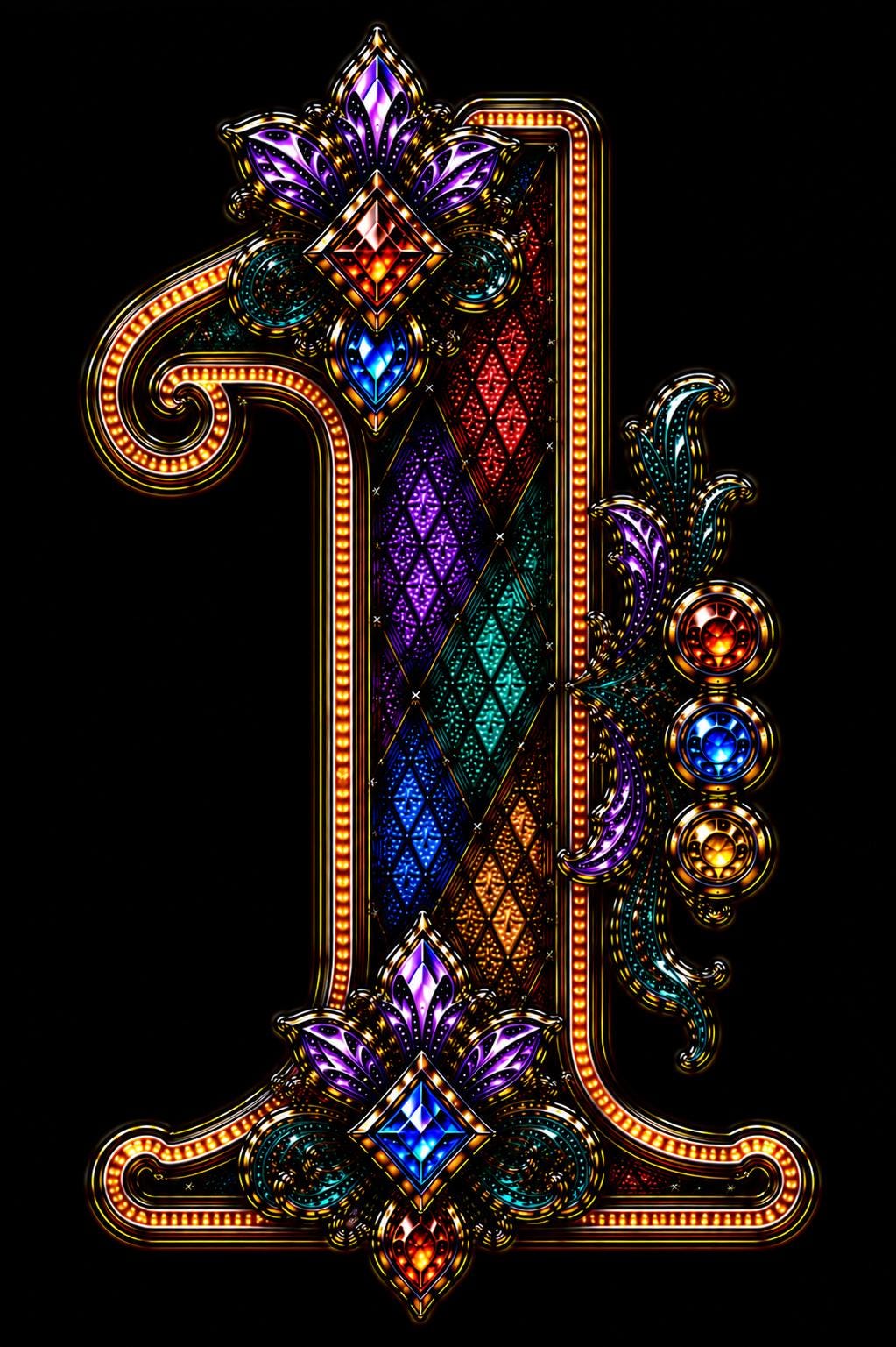 Stained Glass Alphabet PNG Bundle, Gothic Jewel Font, Ornate Digital Clipart (Black & Transparent Background) - Image 4