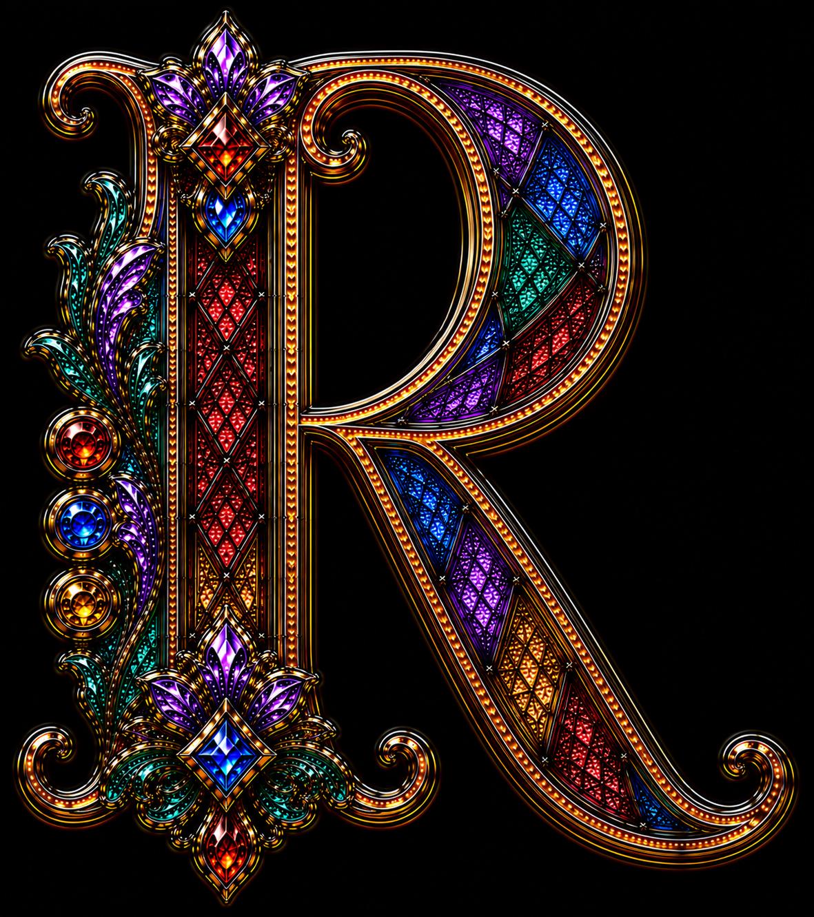 Stained Glass Alphabet PNG Bundle, Gothic Jewel Font, Ornate Digital Clipart (Black & Transparent Background) - Image 7