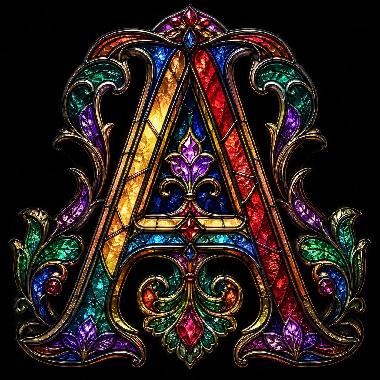 Stained Glass Alphabet PNG Bundle, Gothic Jewel Font, Ornate Digital Clipart (Black & Transparent Background)