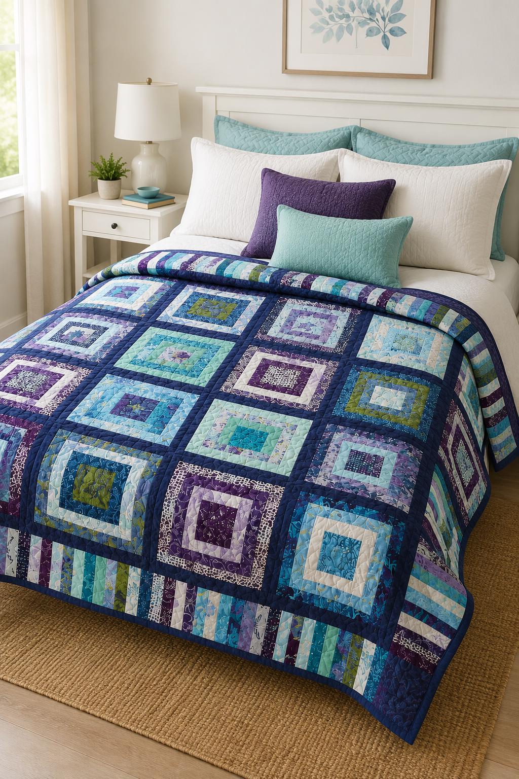 Midnight Mosaic Quilt Pattern, Beginner Friendly Modern Patchwork Throw Quilt (PDF Download) - Image 4