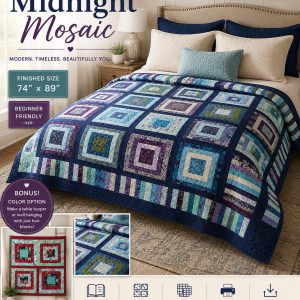 Midnight Mosaic Quilt Pattern, Beginner Friendly Modern Patchwork Throw Quilt (PDF Download)