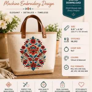 Boho Floral Mandala Machine Files Embroidery Design | Elegant Pattern (Digital Download)