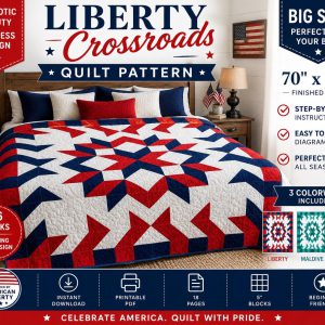 Liberty Crossroads Quilt Pattern | Patriotic Starburst HST Throw (70"x70") | 3 colorways (PDF Download)