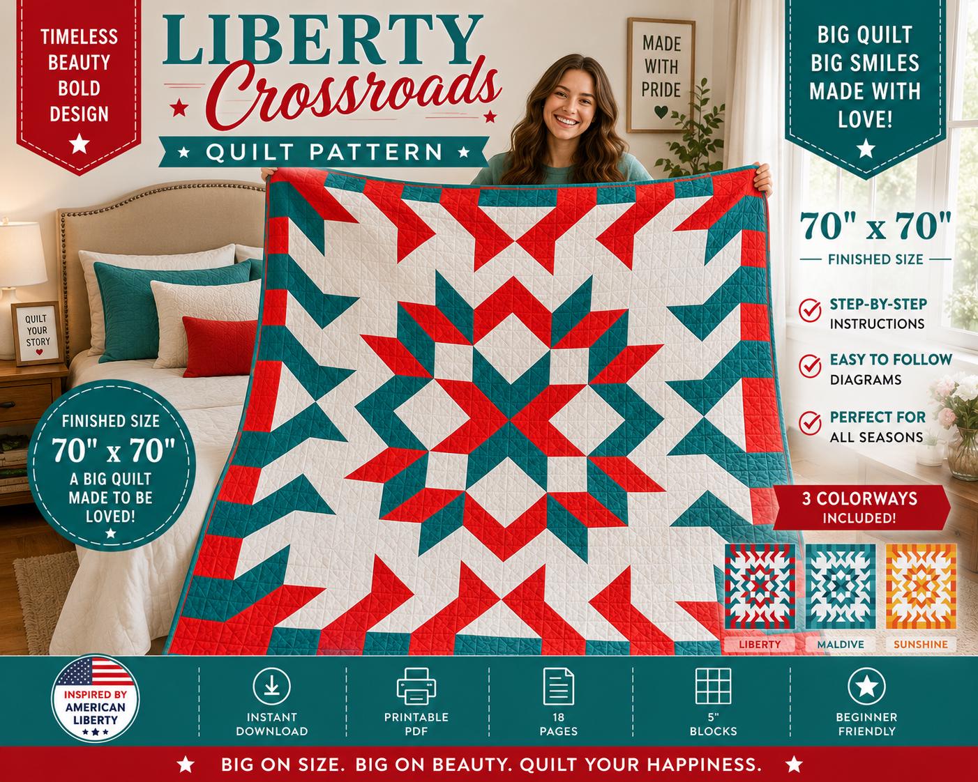 Crossroads Star Quilt Pattern, Modern Geometric Throw, 70" x 70" Patchwork, Beginner Friendly PDF - Image 13