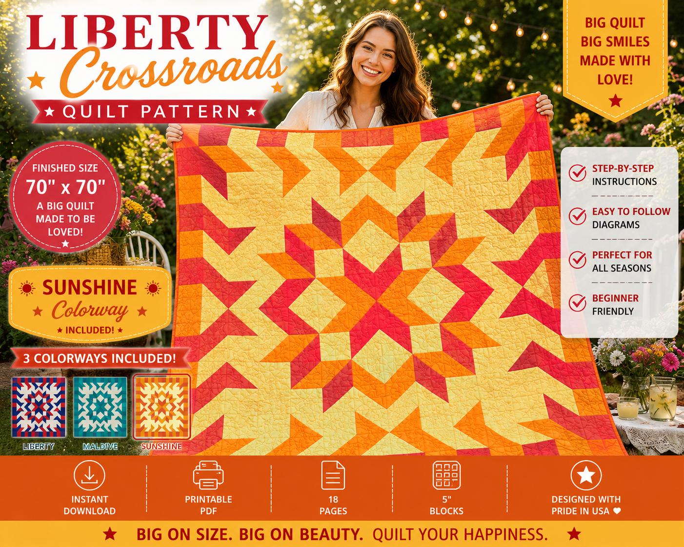 Crossroads Star Quilt Pattern, Modern Geometric Throw, 70" x 70" Patchwork, Beginner Friendly PDF - Image 16