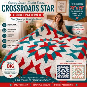 Crossroads Star Quilt Pattern, Modern Geometric Throw, 70" x 70" Patchwork, Beginner Friendly PDF