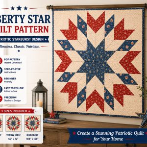 Floral Liberty Star Quilt Pattern – Patriotic Starburst Design - 3 sizes - 4 Colorways (PDF Pattern)