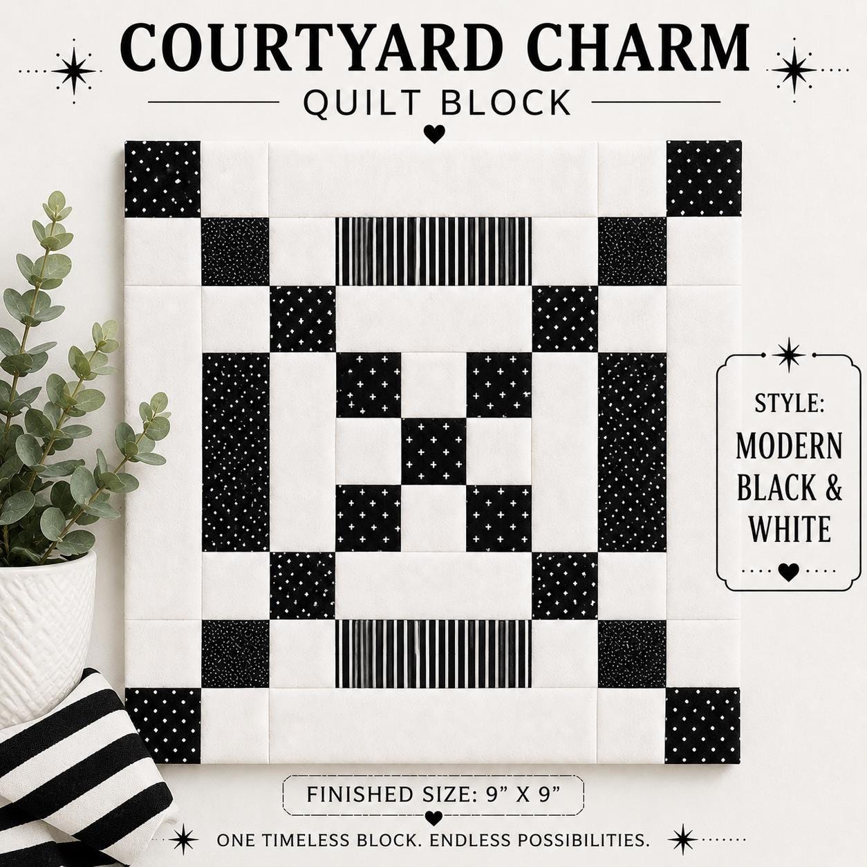 Courtyard Charm Quilt Block Pattern | 9" Patchwork Beginner Friendly PDF (Instant Download) - Image 7