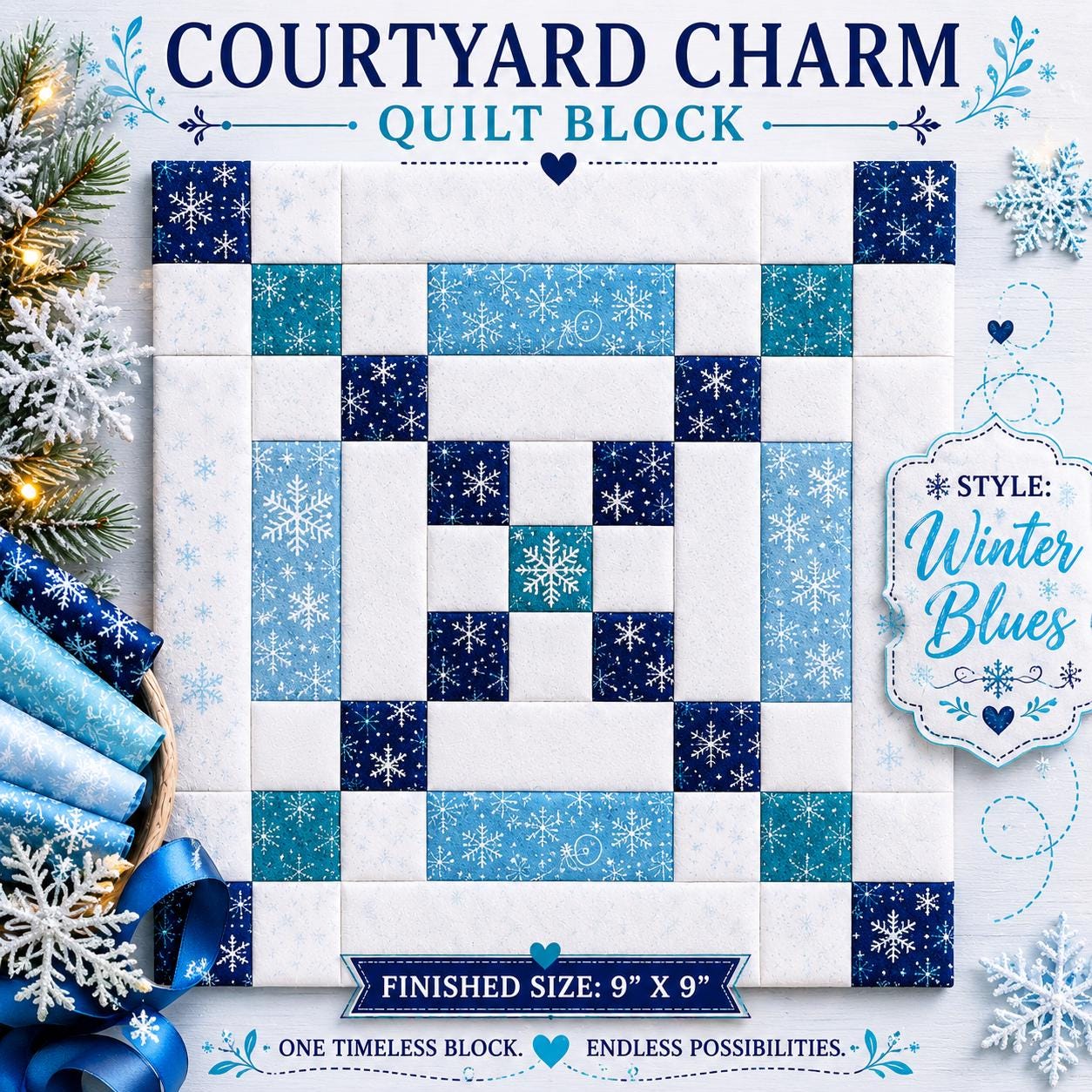 Courtyard Charm Quilt Block Pattern | 9" Patchwork Beginner Friendly PDF (Instant Download) - Image 11