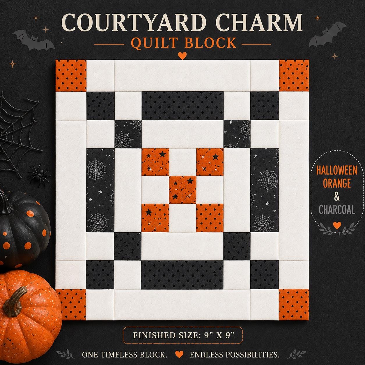Courtyard Charm Quilt Block Pattern | 9" Patchwork Beginner Friendly PDF (Instant Download) - Image 3