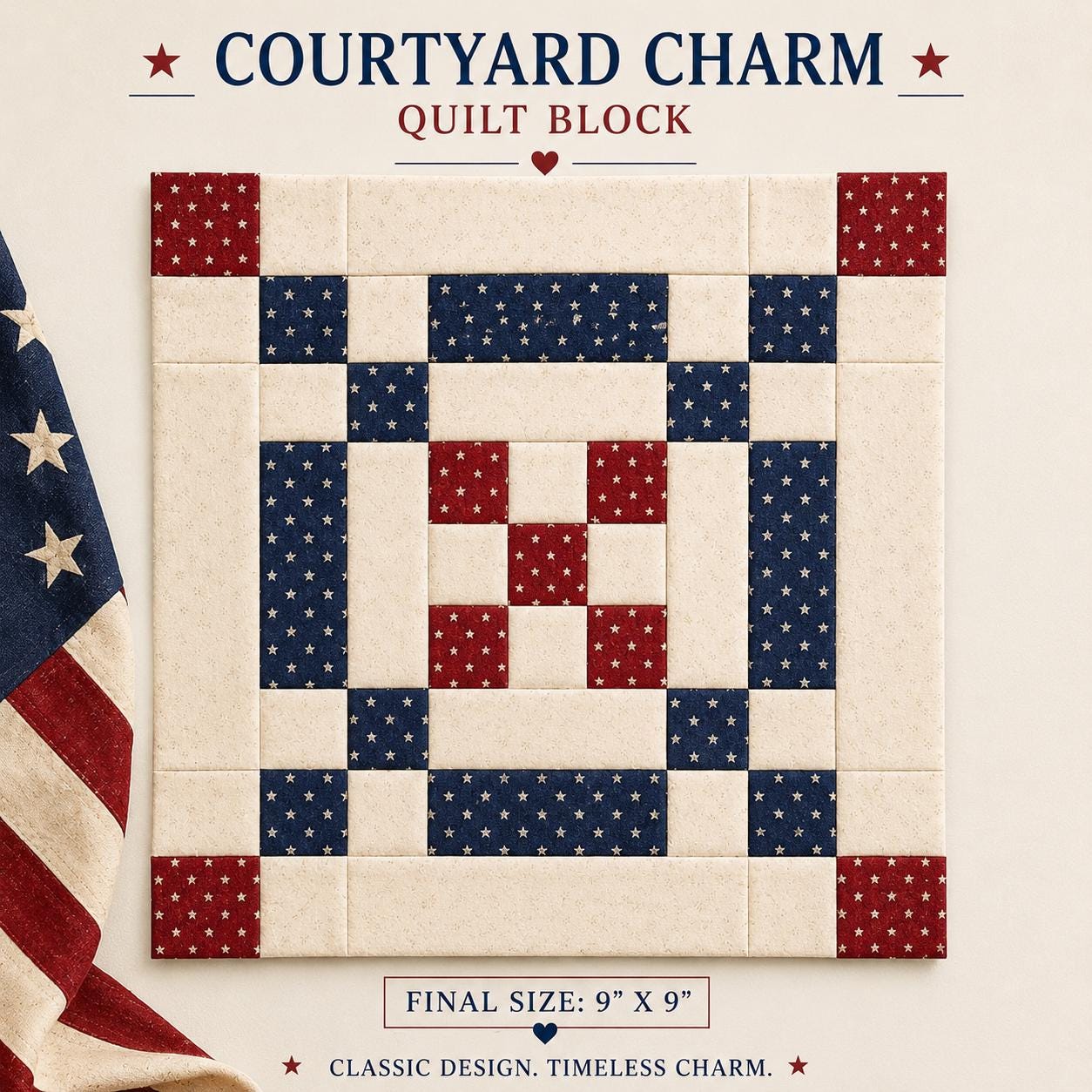 Courtyard Charm Quilt Block Pattern | 9" Patchwork Beginner Friendly PDF (Instant Download) - Image 12