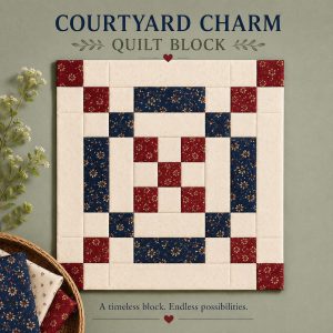 Courtyard Charm Quilt Block Pattern | 9" Patchwork Beginner Friendly PDF (Instant Download)