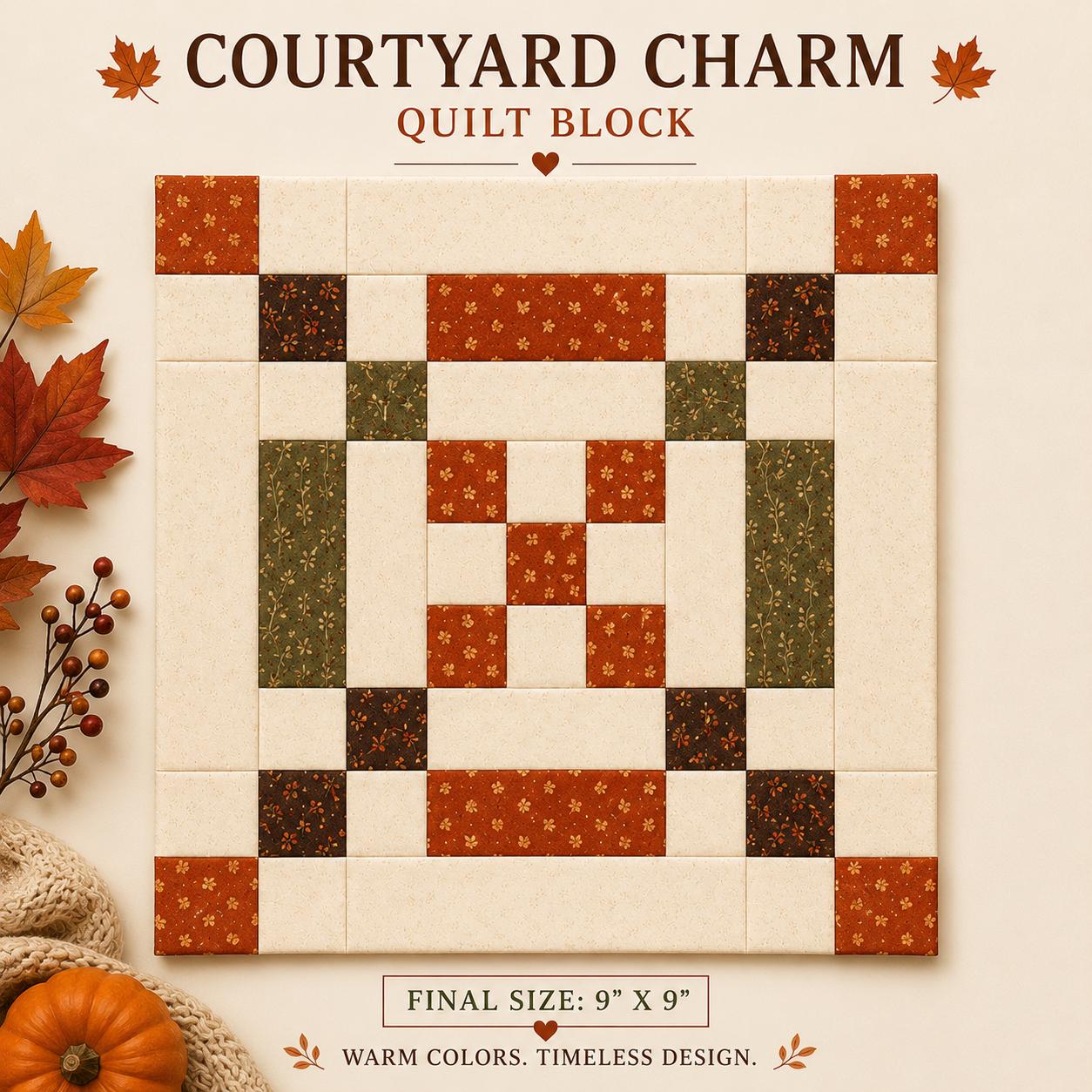 Courtyard Charm Quilt Block Pattern | 9" Patchwork Beginner Friendly PDF (Instant Download) - Image 18