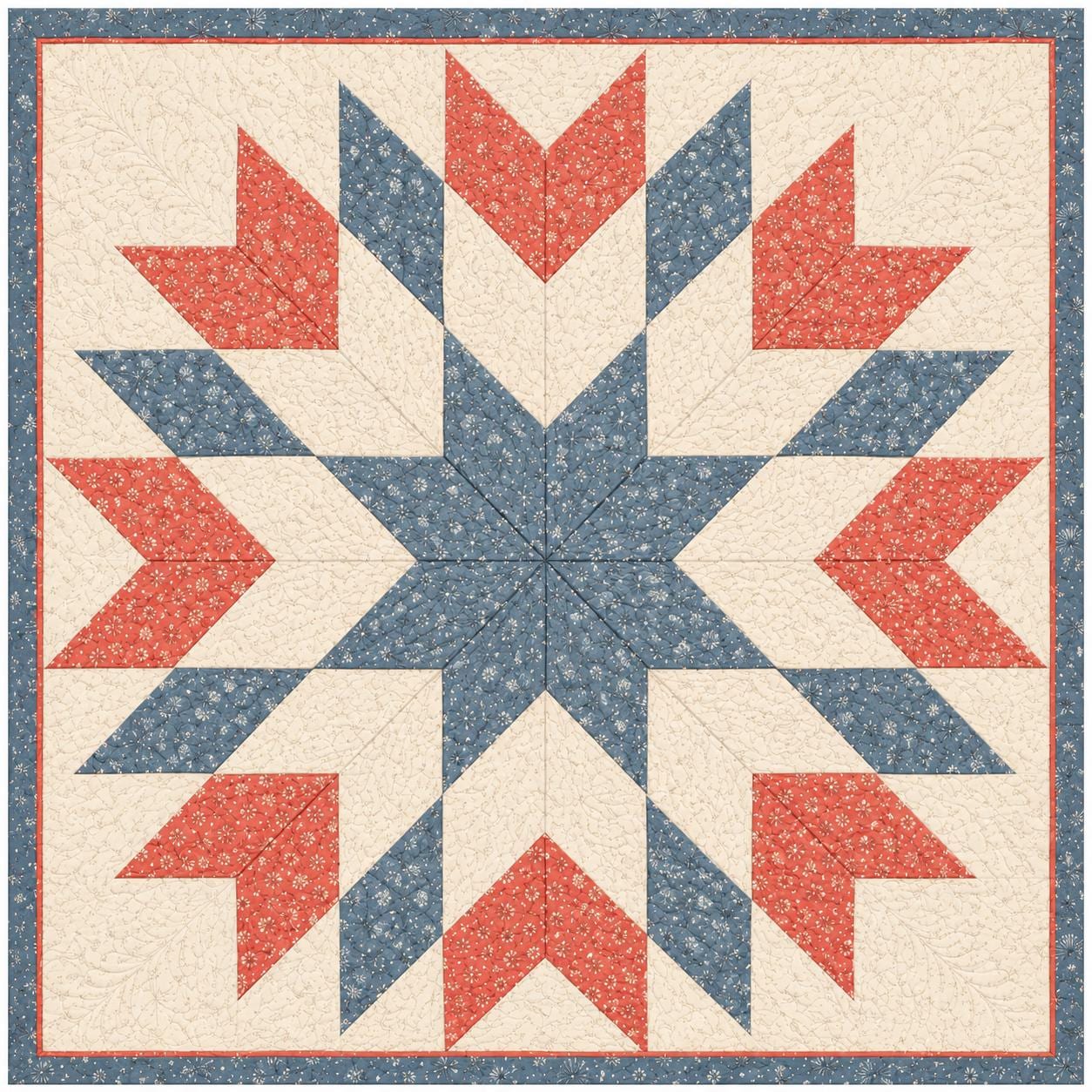 Floral Liberty Star Quilt Pattern – Patriotic Starburst Design - 3 sizes - 4 Colorways (PDF Pattern) - Image 3