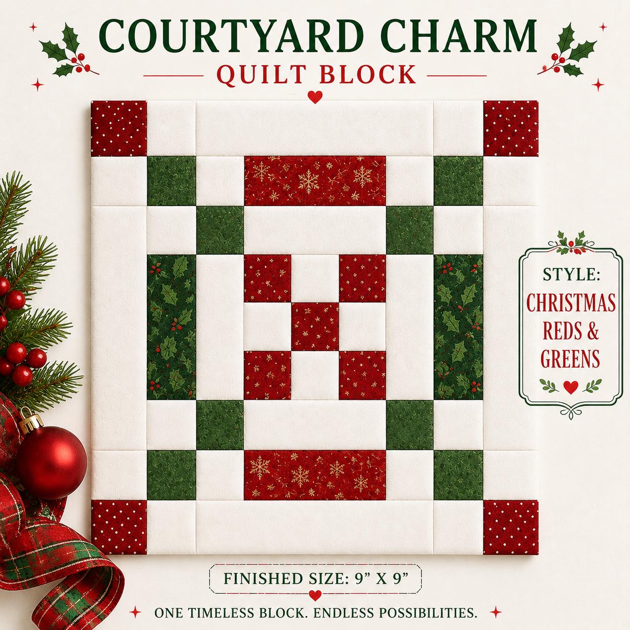 Courtyard Charm Quilt Block Pattern | 9" Patchwork Beginner Friendly PDF (Instant Download) - Image 8