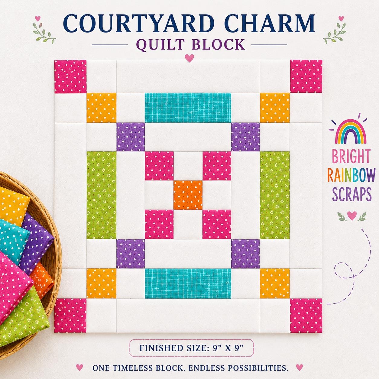 Courtyard Charm Quilt Block Pattern | 9" Patchwork Beginner Friendly PDF (Instant Download) - Image 14
